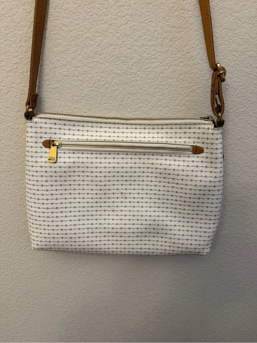 Fossil Cream & tan leather textured Crossbody with Tan Leather Trim & canvas - Picture 7 of 16